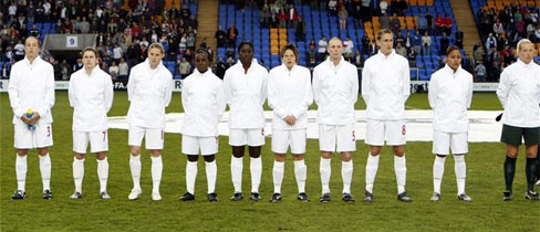 England line up to face Norway at Shrewsbury Town.